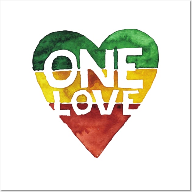 One Love Music Rasta Reggae Heart Peace Roots Wall Art by backlessprojector